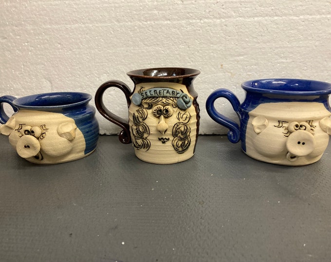 Two Boss &  A Secretary . Vintage   Signed  3 D Teigland Bradford Pottery