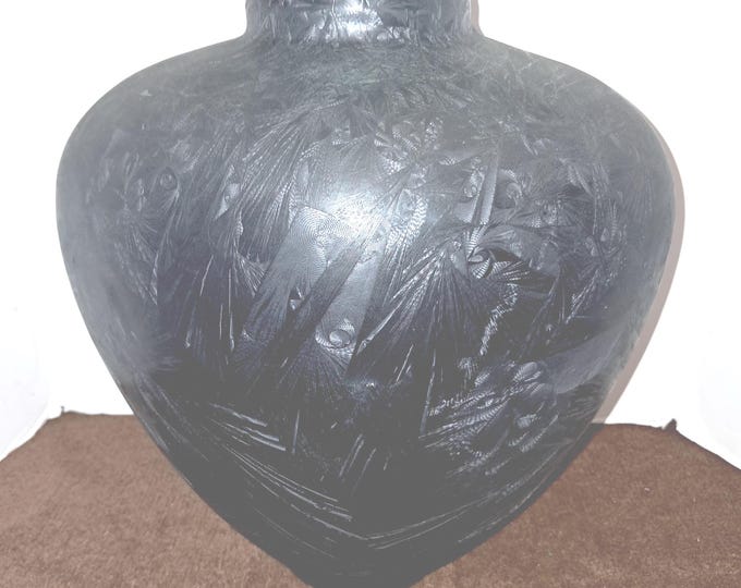 vintage black on black incised design pottery