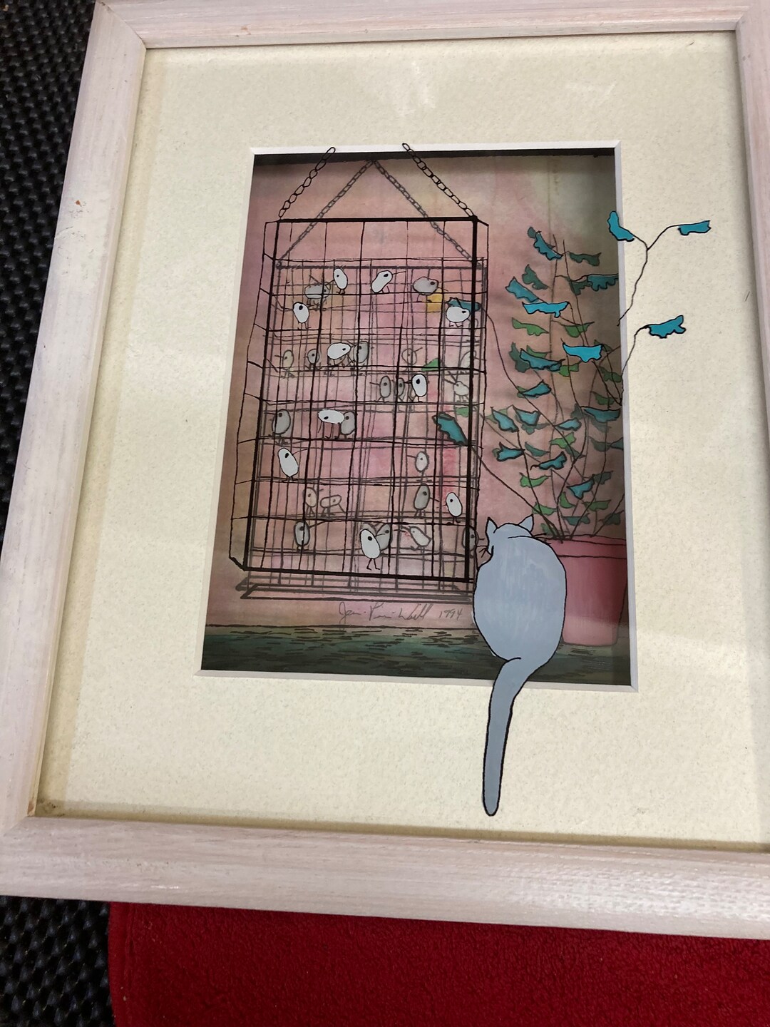 Jean-pierre Weill. 3 Dimensional Glass Artwork, Cat & Bird Cage - Etsy
