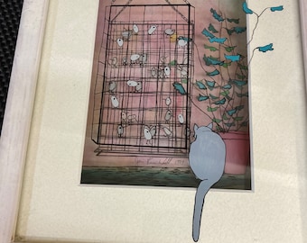 Jean-pierre Weill. 3 Dimensional Glass Artwork, Cat & Bird Cage - Etsy
