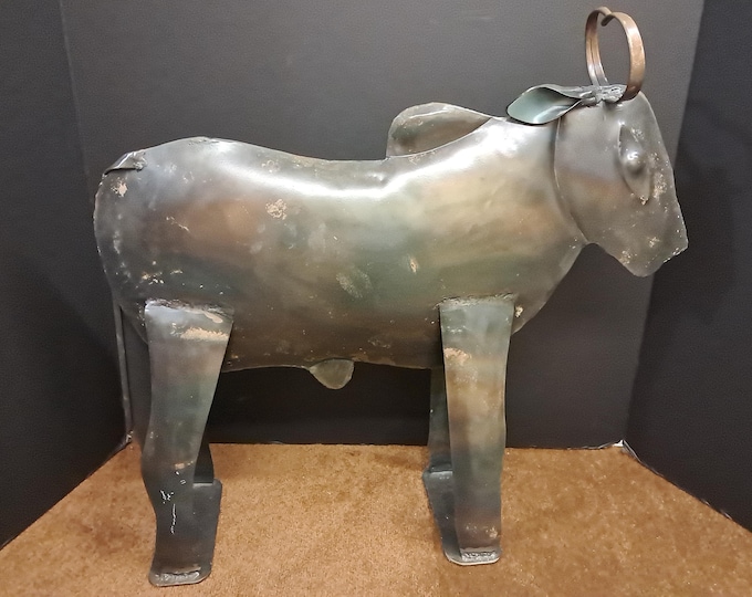 Brutalist Style / Mid Mod Decor /Vintage Folk Art Metal Cow Sculpture