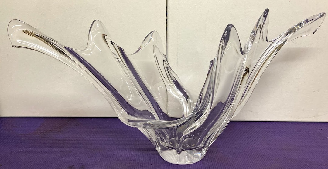 COFRAC Art Verrier France Wave Form Sculpture Crystal Bowl