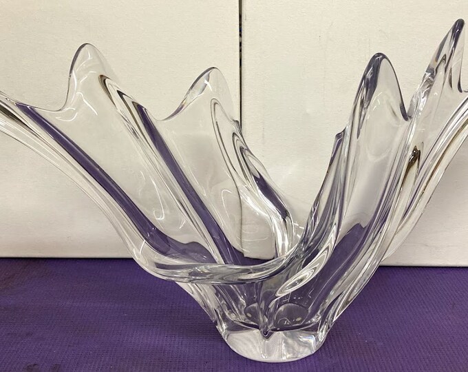 COFRAC Art Verrier France Wave Form Sculpture Crystal Bowl