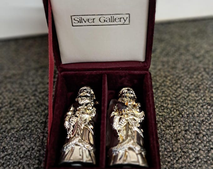 Vintage Godinger Silver Plated Christmas Santa Claus Salt And Pepper Shaker Set