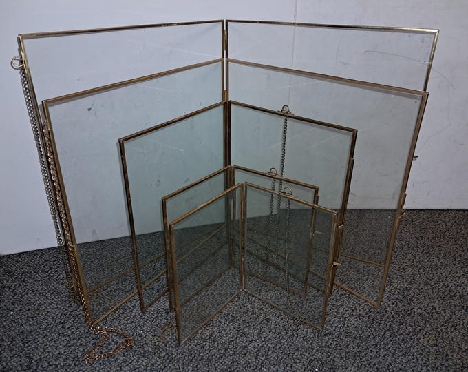 Five  Double Sided Glass Frames with  Brass /Gold Wall Hanging  For  Pictures