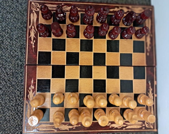 Vintage Handmade Wooden Chess Game  Set