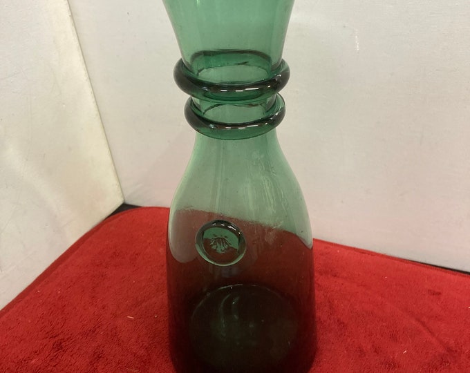 Vintage Emerald Green Vase Italian Glass  Roman Seal