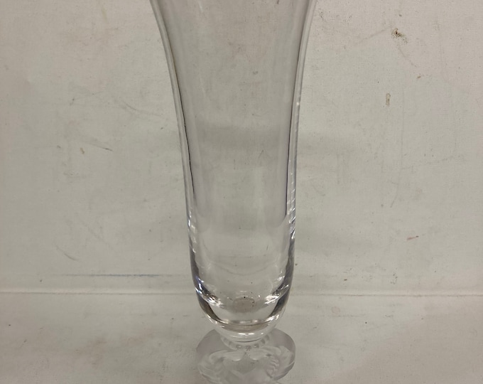 Cristal de Sevres 12 .5 inches Tall Crystal Satin Keyhole Stem Etch Signed Vase France