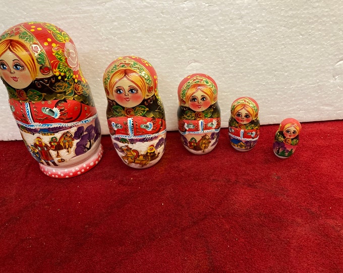 5Pcs   Handmade & Hand Painted Russian Nesting Doll