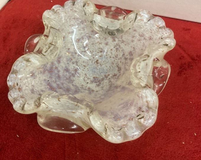 Blown Bullicante White / Clear  Venetian Murano Art Glass Bowl Ashtray