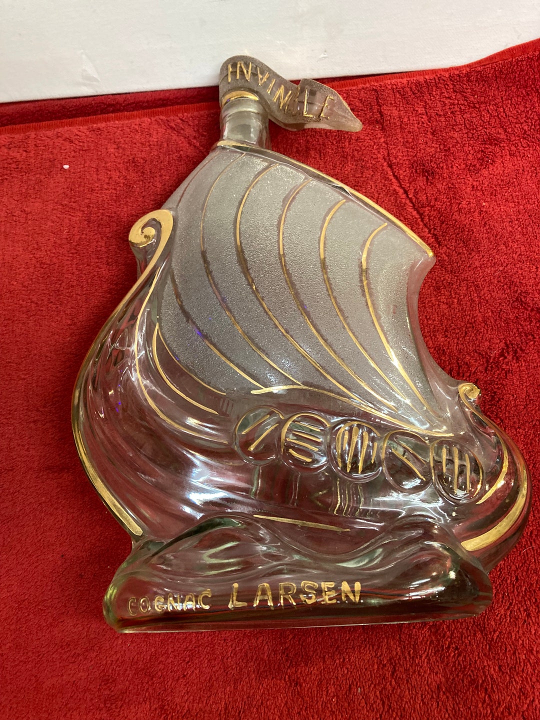 Cognac Larsen INVINCIBLE Glass Sailing Ship Shaped Bottle