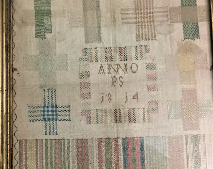 1814 ANTIQUE Dutch Silk On Linen DARNING Sampler Mending Needlework
