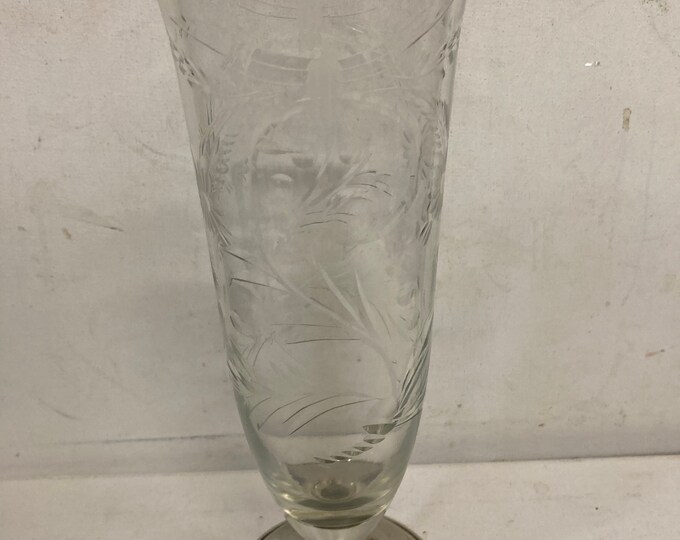 Antique  Blown  cut Vase with Sterling Silver Base