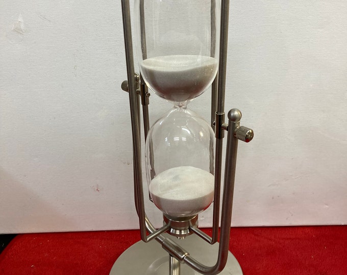 Decorative Silver Metal and Glass Sand Timer 13.5 inch High