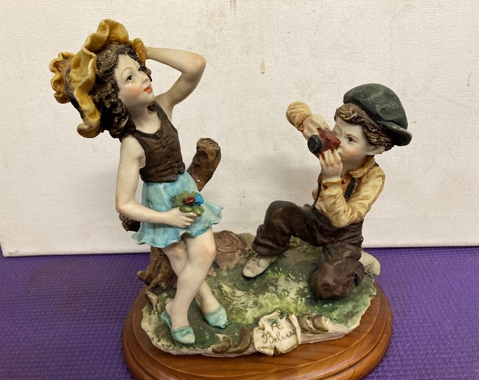 Two Auro BELCARI Capodimonte Figurines~Children Playing on See-Saw Boy Taking Picture