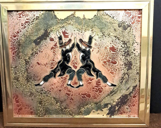 Mixed Media Textured  Copper  Art  Piece ,Hassidic Dance