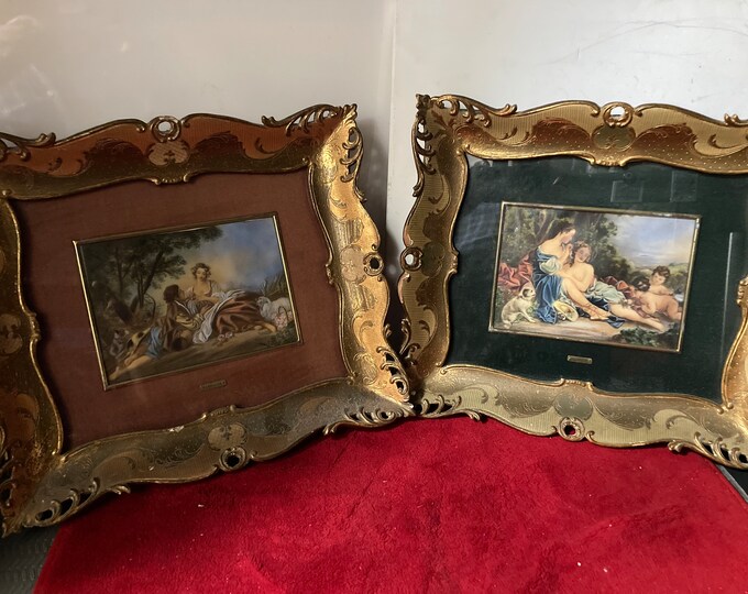 Pair of Framed Painted Prints Francois Boucher Le Berger Endormie and Musette