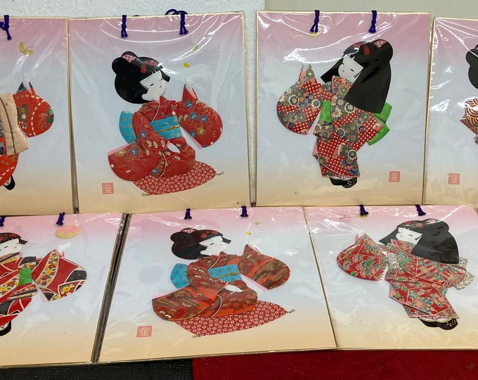 Vintage  Japanese OSHIE Picture 3D Fabric Art ,Geisha