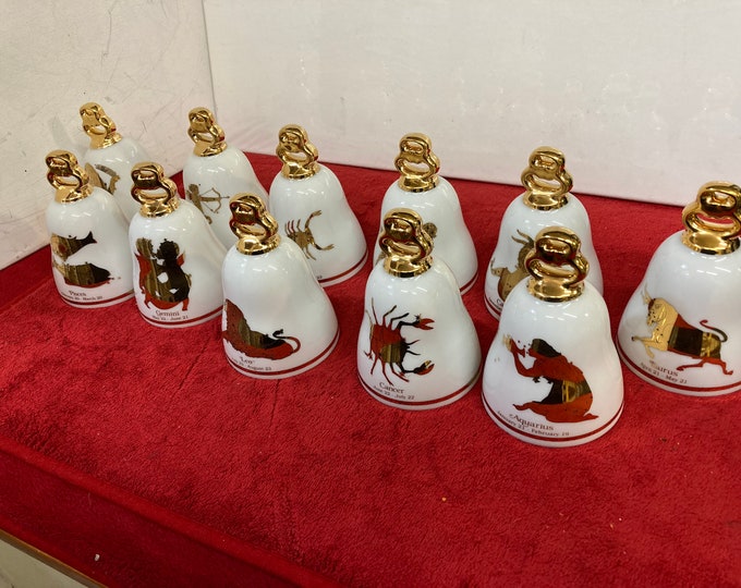 Gold-on- Porcelain Zodiac Bells Limited Edition, Fine Bvarian Poecelain  The Danbury Mint , Made In Germany