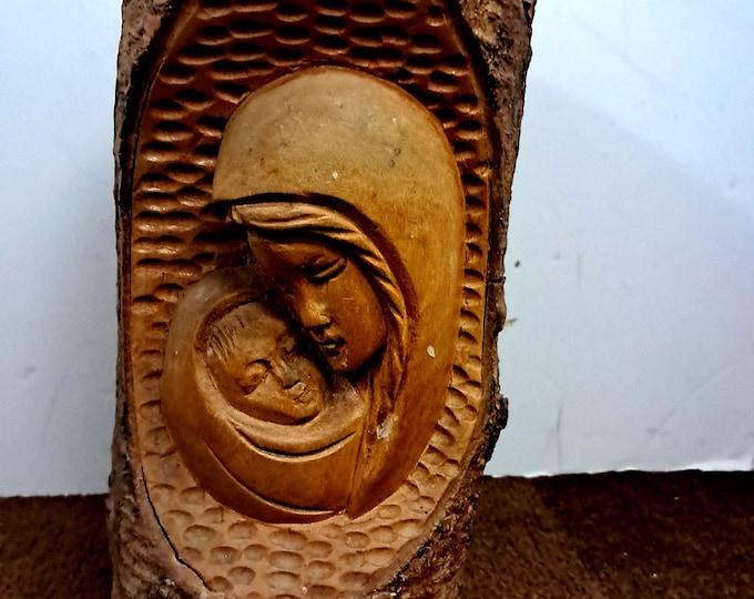 Carved Wooden Madonna and Child Sculpture: Bethlehem, Israel