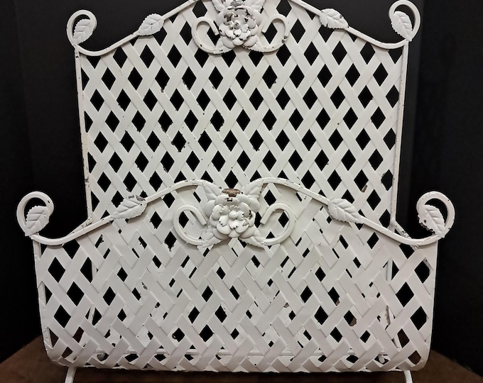 Vintage antique  White Metal  Latice  W/Flowers Magazine  Rack Media Storage Coquette