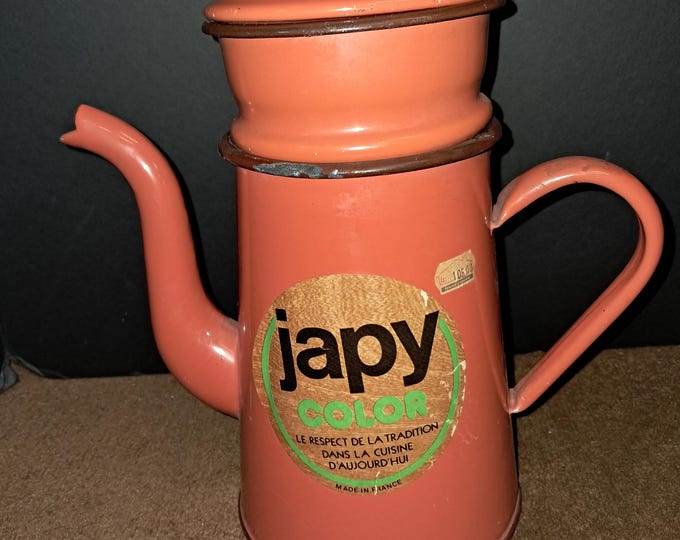 Vintage French Enamel Coffee Pot: Orange Farmhouse Decor
