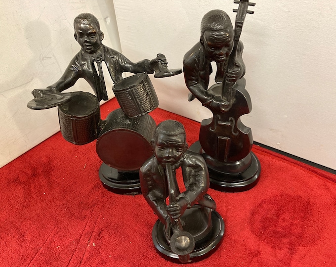 Vintage Bronze Jazz Band Drummer Musician Statue Marble Base
