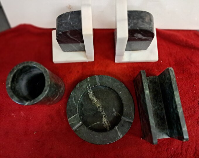 5 Pcs.Vintage Art Deco Polished Marble Desk Set