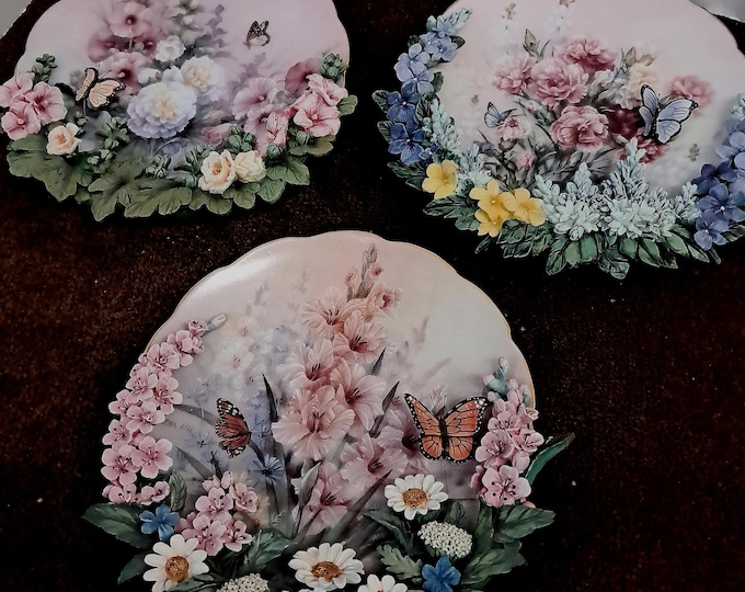 3 Bradford Exchange Lena Liu's Garden Treasures 3D   Garden /Butterfly Plates