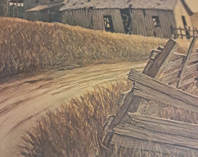 Alfred Owels'  The Old Fence  & Road Ends Vintage Framed Art Print