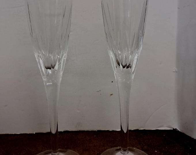 Crystal Champagne Flutes: Acid Signed, 10" Tall