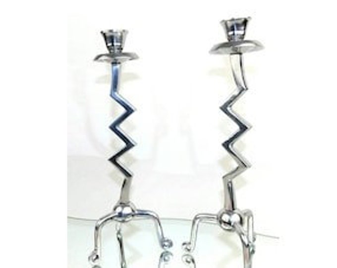 Aluminum Biomorphic Modernist Zig Zag Southwestern Candle Holders