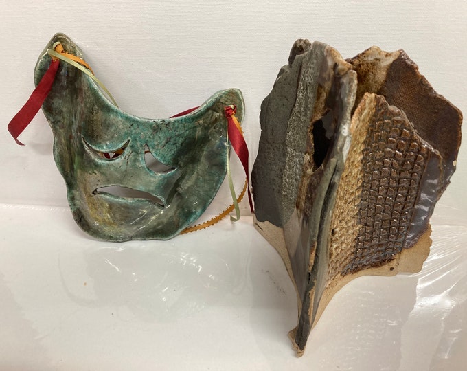 Heinan Pottery Burlap Vase  and  Theatrical Mask