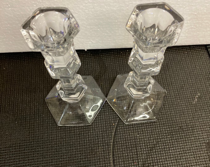 Set of Vintage VAL ST LAMBERT  Single Light Candlestick Gardenia