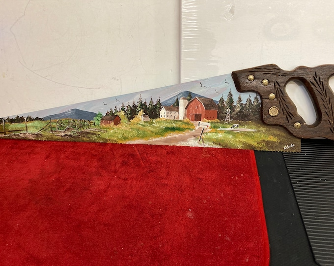 Vintage 29" Hand Saw With Oil Painted Scene-Signed
