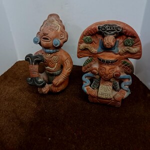 Vintage  Aztec Inca Mayan Mexico Folk Art Pottery Red Clay Figures