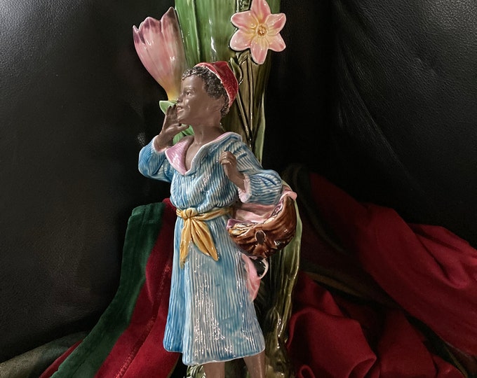 Antique 19th Century Barbotine Majolica Youngs African Blackamoor Floor Vase