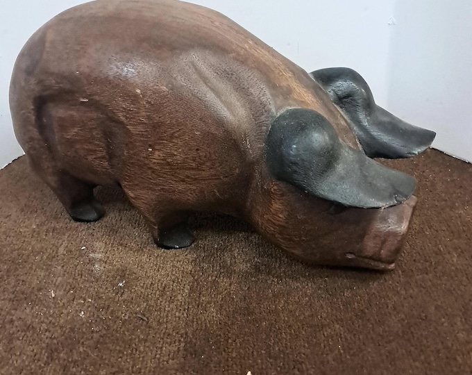Hand Carved Wooden Pig Sculpture