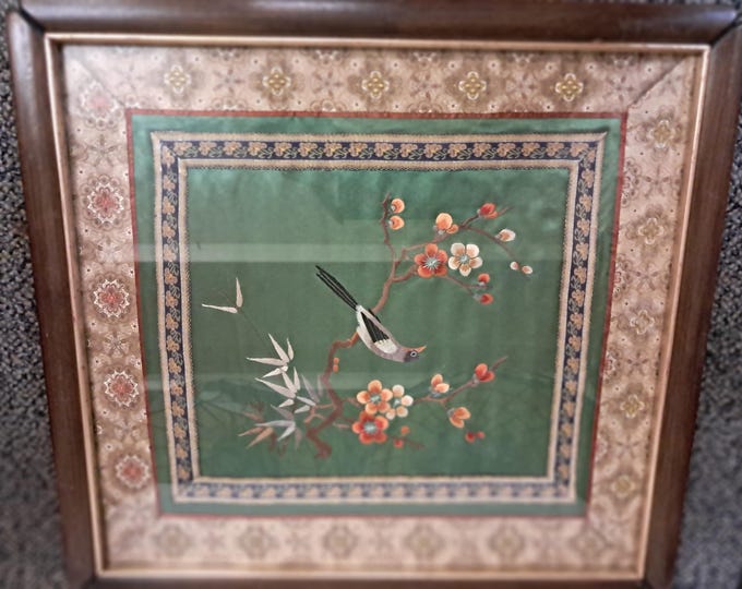 Antique Chinese  Silk Embroidery  ,depicting birds on a tree with exquisite accuracy