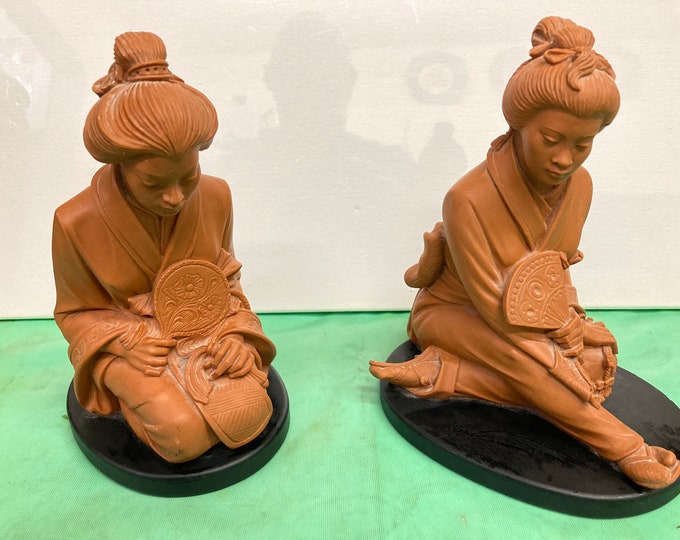 Pair of Vintage Chinese  Terracotta Figurines ,Handcrafted In Italy