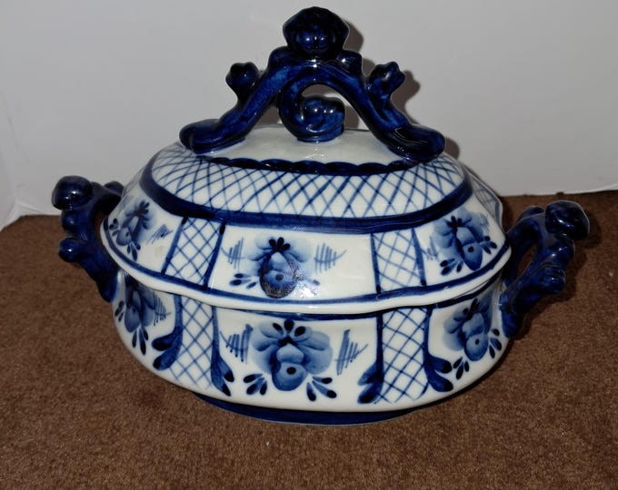 Russian ,GZEL  hand painted Porcelain  Sugar Bowl