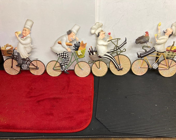 Four French Chefs on Bicycle ,Metal Wall Sculpture by Shari Warren