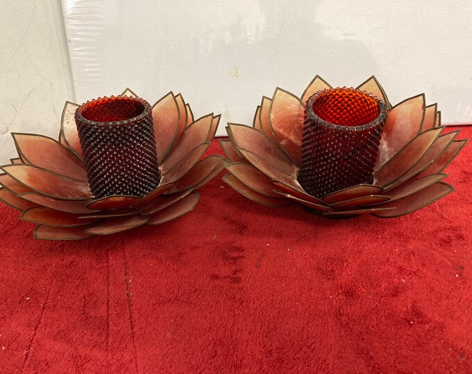 Set of Smoke Brown Capiz Shell Lotus Flowers small tealight candle holders