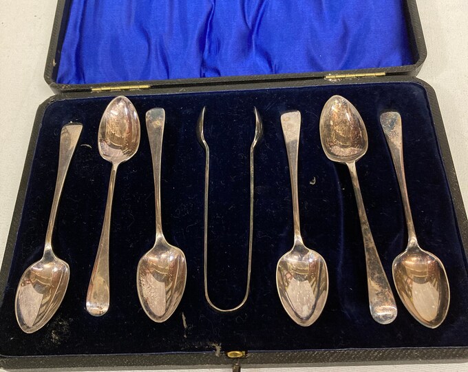 Antique Silver Teaspoon's  EPNS Teaspoon's and Sugar Nips Tong