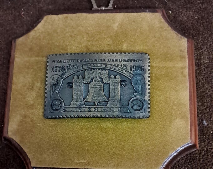 Vintage 2 Cents  Stamp Pewter  Plate  Sesquicentennial Exposition 1776-1926