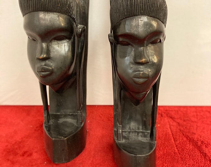 Handmade Wood Carving,  Vintage African Tribe  Bookends