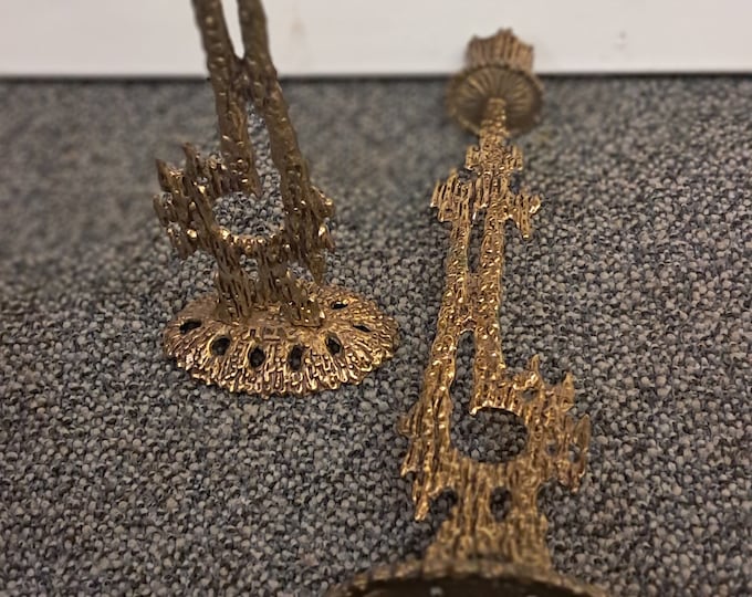 1960s Vintage Mid-Century Modern Brass Brutalist Wainberg Candlesticks - Set of 2