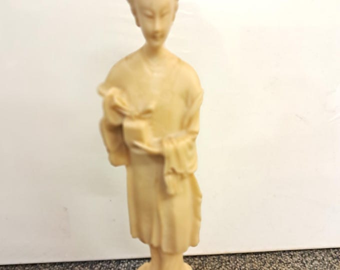 Vintage Chinese  Woman Figurines, Carying Gift, Carved Resin 12" Asian Statue