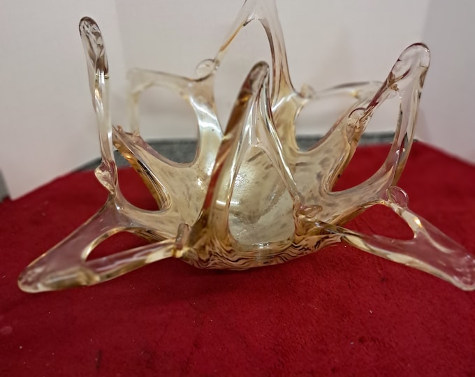 Vintage Handblown Amber Gold Fleck Glass Bowl: MCM Murano Centerpiece