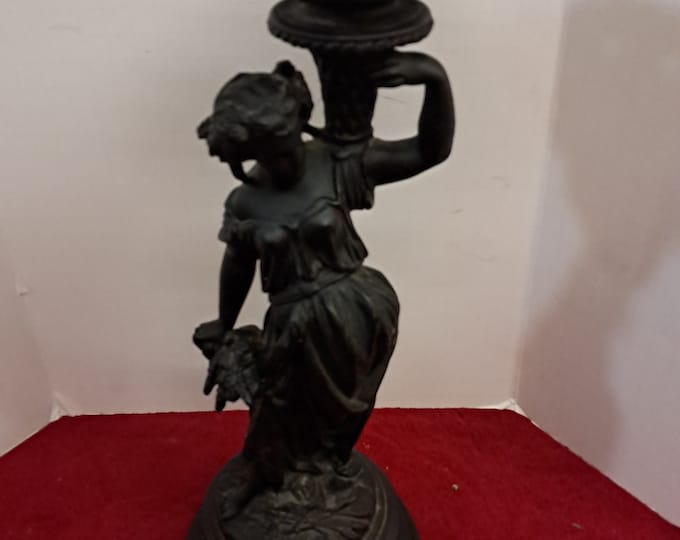 Art Deco Bronze Female Figure Candle Holder Sculpture - 1920s Style